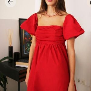 Free People Red Mia Mini “poof” sleeve Dress - NWT